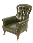 A 19th Century oak frame library armchair:,