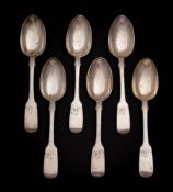 A set of six Victorian provincial silver Fiddle pattern teaspoons, maker James & Joshiah Williams,