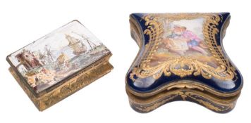 A Sevrès-style porcelain box and a Continental gilt-metal mounted enamel box: the first of