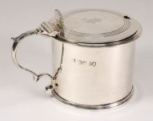 A Victorian silver mustard pot, maker John Bridge, London, 1837: initialled, of cylindrical form,