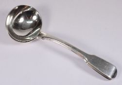 A pair of George IV silver fiddle pattern sauce ladles, maker RJ Baylis, London, 1825: initialled,