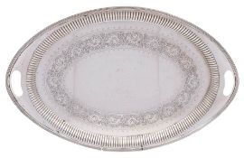 A late Victorian silver two-handled tray, maker Henry Stratford, Sheffield, 1900: of oval outline,