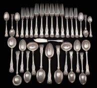 A matched silver Kings pattern flatware service, various makers and dates: initialled,