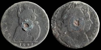 William & Mary tin farthing: 1690 (1).