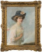 Attributed to Fernand Toussaint [1873-1955]- A fashionable young lady,:- oil on canvas 95 x 70cm,