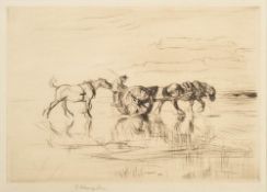 * Edmund Blampied [1886-1966]- Ponies and a trap on a beach, 1925:- etching,