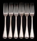 A set of six George III silver table forks, maker William Eley, William Fearn & William Chawner,