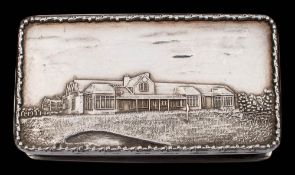 OF GOLFING INTEREST An Elizabeth II silver castle type snuff box, maker Garrard & Co Ltd,