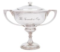 A George V silver two-handled trophy cup and cover, maker S Blanckensee & Sons Ltd, Birmingham,