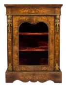 A Victorian walnut, floral marquetry and gilt metal mounted pier cabinet:,