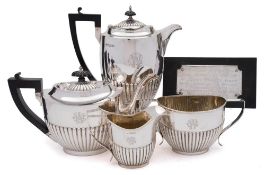 A 20th century matched four-piece tea and coffee service, maker J A Restall & Co, Birmingham, 1921,