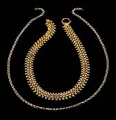 A Victorian gold collar necklace of star-pierced and beaded linking,