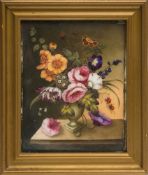 An English porcelain plaque: painted in the manner of Thomas Steele with a still life of a vase of