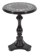 A Victorian black marble and inlaid circular occasional table:,