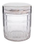 A George V silver mounted glass biscuitiere, maker Barker Brothers Ltd, Birmingham,