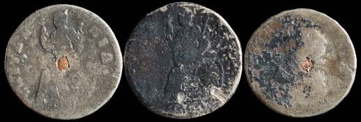 James II, Charles II and William & Mary, three tin farthings: (3).