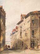 Circle of Alexandre Thomas Francia [1820-1884]- Town by a river, Northern France,