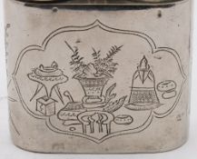 A Chinese silver smoker's pipe: of traditional design, the rectangular base with panels of animals,