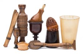 A group of 19th century treen and related items: including a pastry marker, a similar roller,