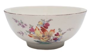 A First Period Worcester bowl decorated in the atelier of James Giles: painted with floral sprays
