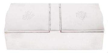 A George V silver cigarette box, maker's mark worn, Chester, 1924: crested and initialled,