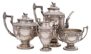 A Victorian silver four-piece tea and coffee service, maker John Newton Mappin, London,