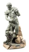 A 19th century carved basalt figure of Hercules and Cerebus: the three headed dog being held on a