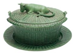 A late 18th century Staffordshire green-glazed pottery butter dish,