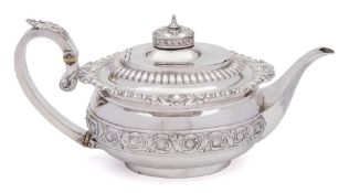 A George III silver teapot, maker Samuel Hennell & John Terry, London, 1814: of oval outline,