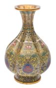A Chinese cloisonne vase: of lobed baluster form,