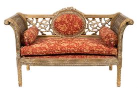A French carved giltwood scroll end canape:,