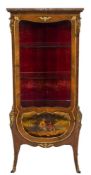 A late 19th Century French, kingwood, decorated and gilt metal mounted vitrine:,