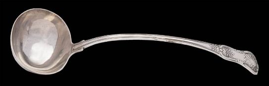 A Victorian silver Kings pattern soup ladle, maker Joseph & Albert Savory, London, 1842: 33cm.
