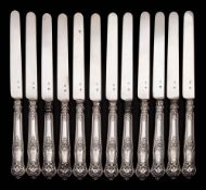 A set of twelve mid-19th century silver dessert knives, maker Pierre Queille, Paris: crested,