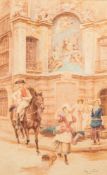 Leon Girardet [1857-1895]- La Fontaine de Rouen,:- signed, watercolour 51 x 30cm.
