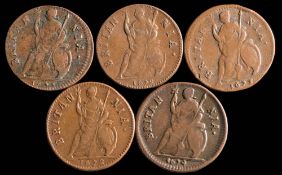 A private collection of English farthings including assorted patterns and varieties.