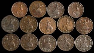 George II and George III, a collection of fourteen farthings: various dates including 1739, 1744,