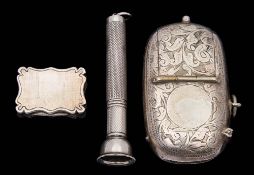 A Victorian silver vinaigrette, maker Edward Smith, Birmingham, 1844: of plain rectangular form,