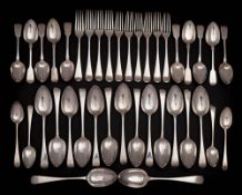 A matched Old English pattern part flatware service, various makers and dates: crested,