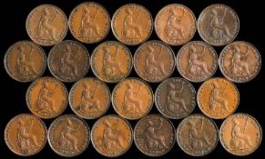 Victoria, twenty two assorted copper farthings: various dates including 1844 and 1849.
