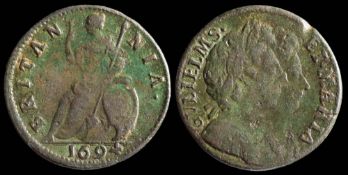 William & Mary, farthing, variety un-barred A's: 1694 (1).