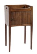 A George III mahogany square tray top pot cupboard:, with integral carrying handles,