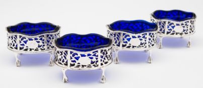 A set of four George III silver oval salts, maker Soloman Hougham, London,