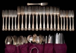 A George III silver Kings pattern part flatware service, maker William Chawner II, London,