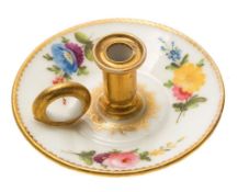 A Swansea miniature taperstick: with gilt ring handle and cylindrical nozzle,