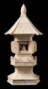 A Japanese ivory veneered model of a shrine: of hexagonal form with lotus bud finial,