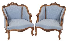 A French carved beechwood three piece salon suite:,
