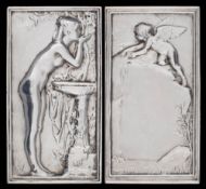 A French silver medallic plaque 'La Source' by Daniel Dupuis: depicting a naked female drinking