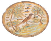A Spanish maiolica crespina: painted in green, yellow,