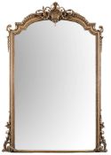 A Victorian carved wood, gesso and later decorated domed overmantel mirror:,